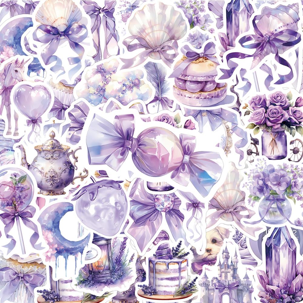 10/30/60pcs Cute Dreamy Purple Coquette Cartoon Stickers Kawaii Aesthetic Graffiti Decals DIY Water Bottle Luggage Phone Sticker