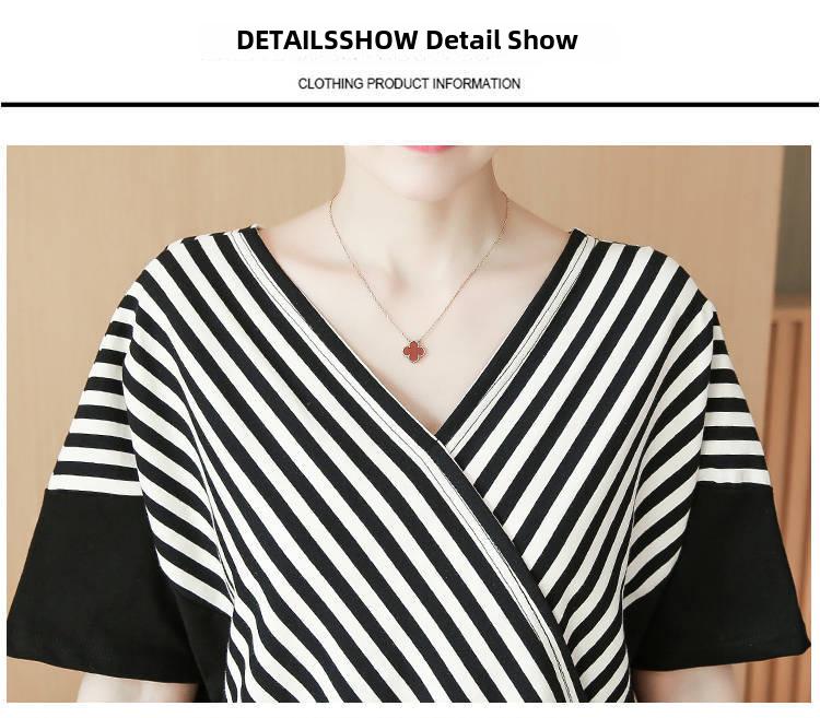 Korean V-Neck Maternity Dress: Loose, Slim Fit, Large Size, Short-Sleeved, Niche Design