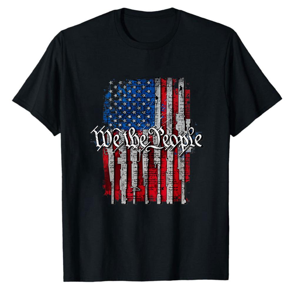 We The People Distressed Vertical American Flag Graphic Tshirt Patriotic Usa Casual Summer Veteran Unisex Gift Tee Cotton Tops