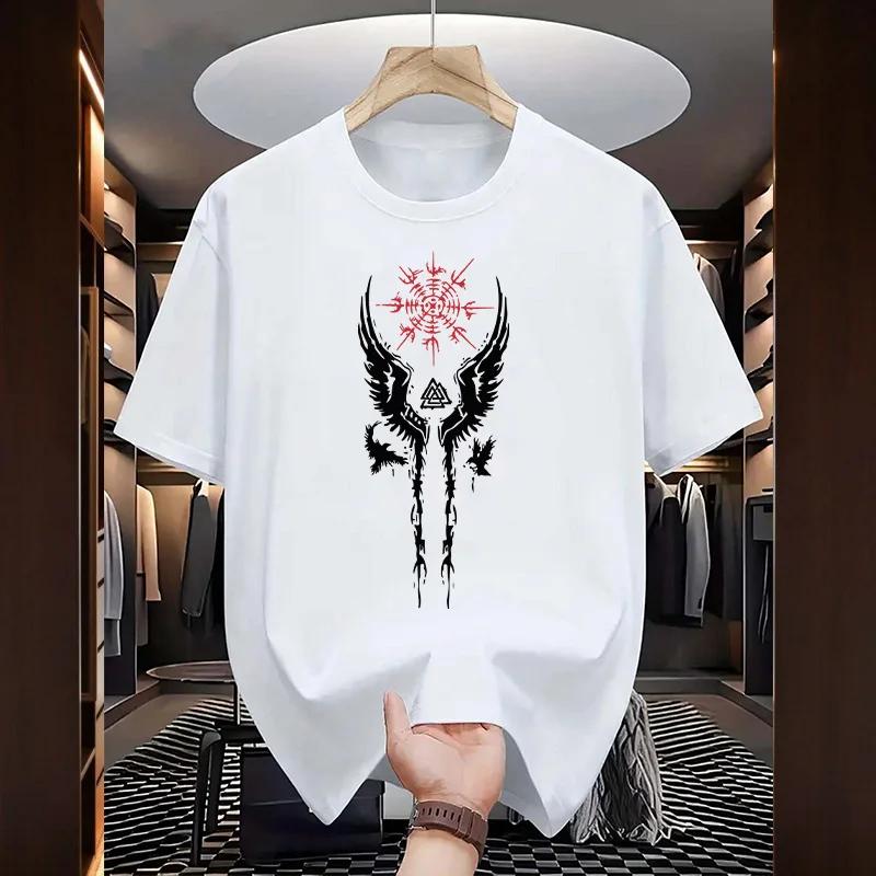 2025 Male Urban Fashion Casual Cool Tees Ancient Raven Print Tshirt for Man High Quality Pure Cotton Oneck Short Sleeve
