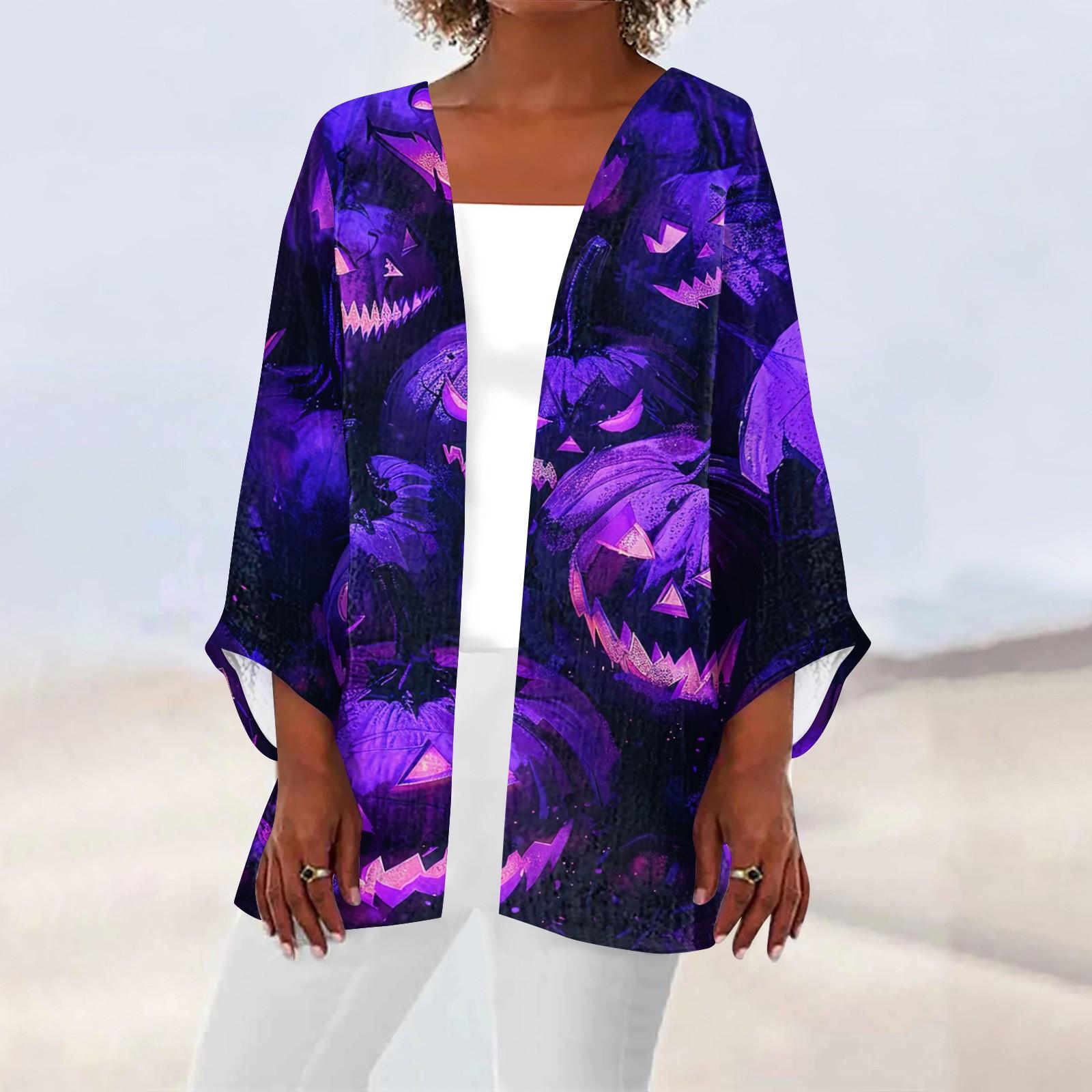 

Женская повседневная модная легкая куртка средней длины с принтом, кардиган XXXL фиолетовый