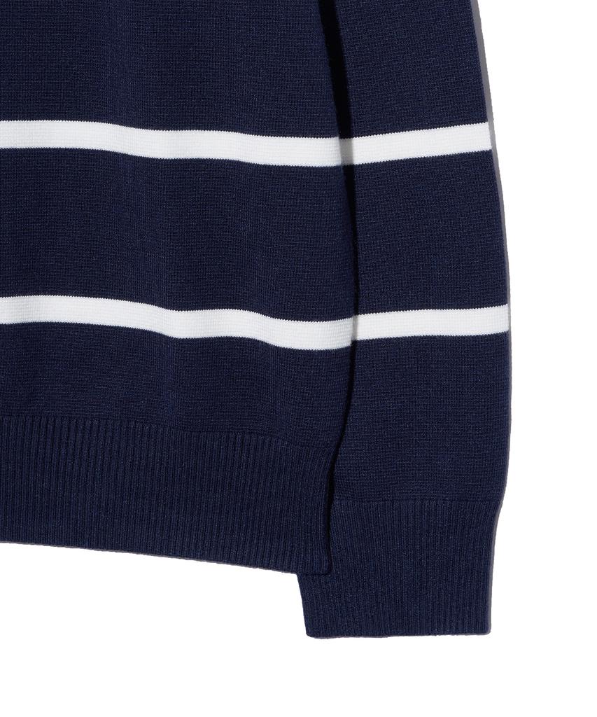 IRONYPORNO WHITELINE 86-Iroj365 Open-Neck Striped Long-Sleeve Knit Blue