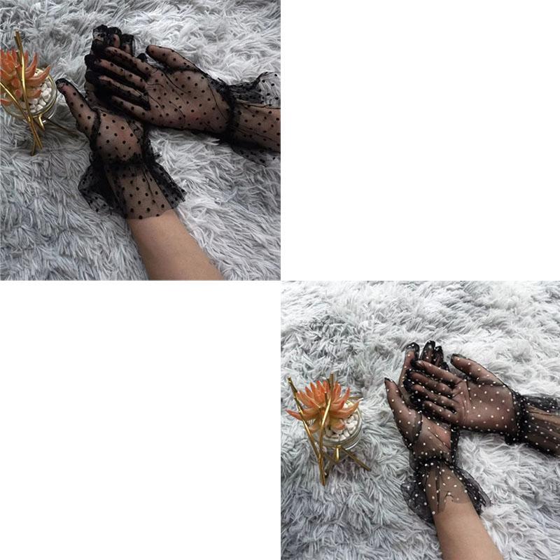 1/2Pair Sexy Transparentes Dot Print Black White Mesh Tulle GloveSpring Summer Thin Short Glove Club Prom Party  Dress Glove