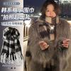New soft waxy blue and white plaid fringed scarf Korean warm autumn and winter thickened atmosphere scarf