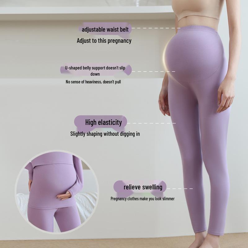 Adjustable High-Waist Cotton Maternity Pants - Warm, Plus Size, Supportive Base Layer for Autumn and Mid-to-Late Pregnancy