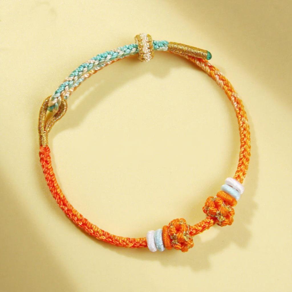 Gradient Color Peach Blossom Knot Bracelet Handmade Braided Adjustable Inspirational Good Luck and Wealth Bracelet