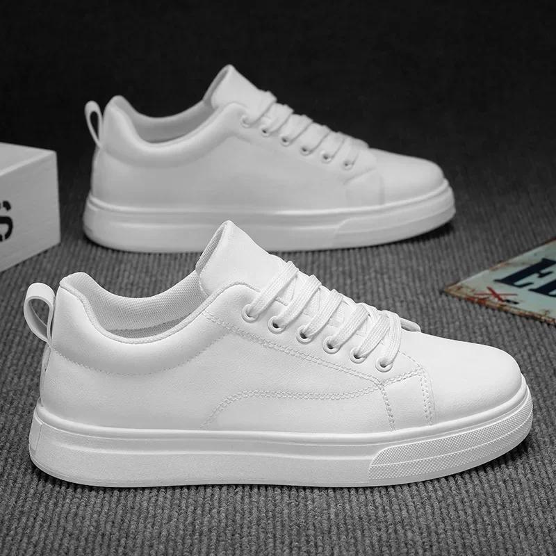 High Quality Men's Sneakers Light PU Leather Casual Shoes for Men Lace Up Flats Luxury White Black Tenis Shoes