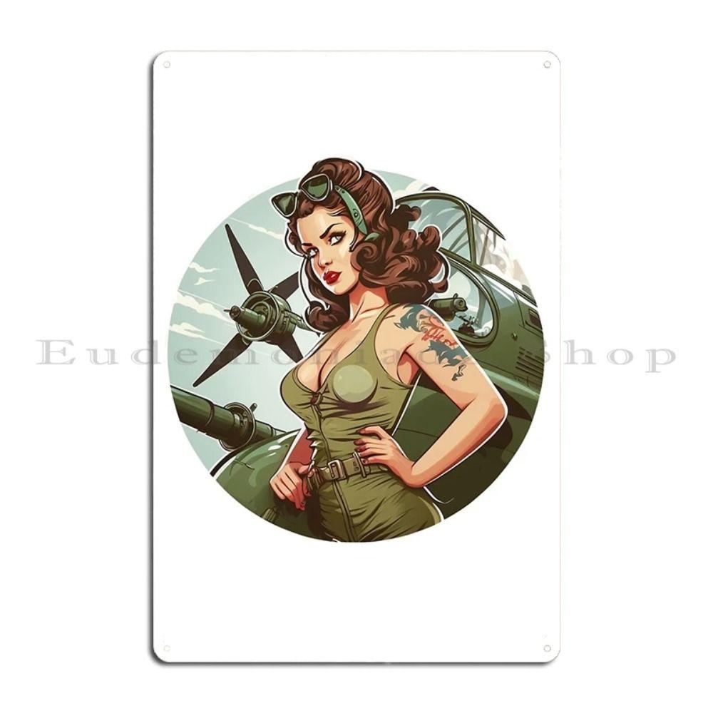Vintage Military Pinup Girl Metal Tin Sign Wall Decor 20x30cm