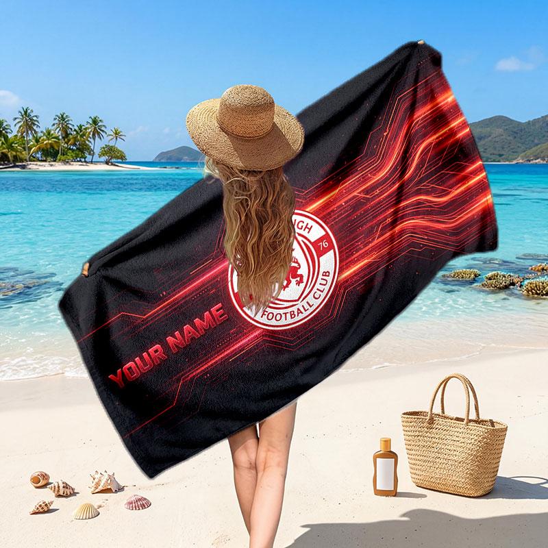 Serviette de plage personnalisée Middlesbrough FC, Impression de texte avec nom personnalisé, Serviette douce à séchage rapide avec logo de football, Cadeau de vacances