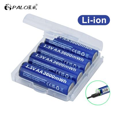 New 100% Original 1.5V USB AA Li-ion Battery 3600mwh Li-Polymer USB Rechargeable Lithium AA TypeC Battery with Type-C Cable