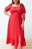 Women's Style Plus Size Red Crew Neck Ruffle Skirt Woven Dress