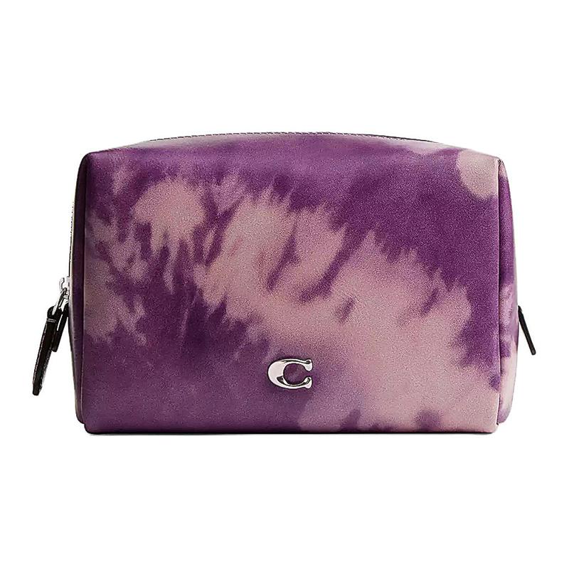 COACH 17 tie-dye printed zipper closure leather cosmetic bag small size women s purple Purple фиолетовый