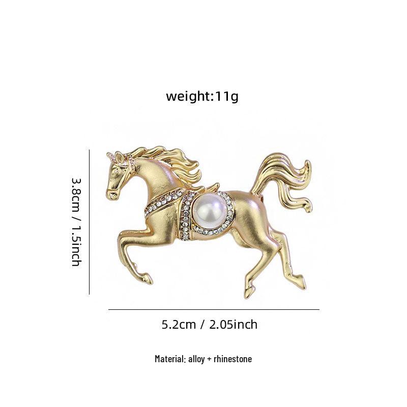 Alloy Light Luxury Court Style Horse Brooch - Unique Animal Design Pin Accessory