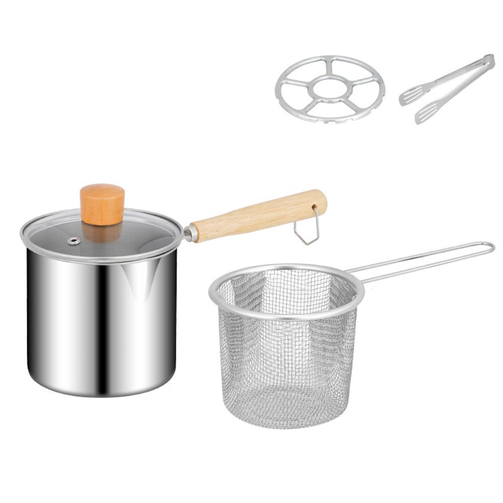 1set Wooden Handle Milk Pot,Stainless Steel Frying Pan Stainless Steel Frying Pan For Cooking Noodles Pot Width 12cm Kitchenware