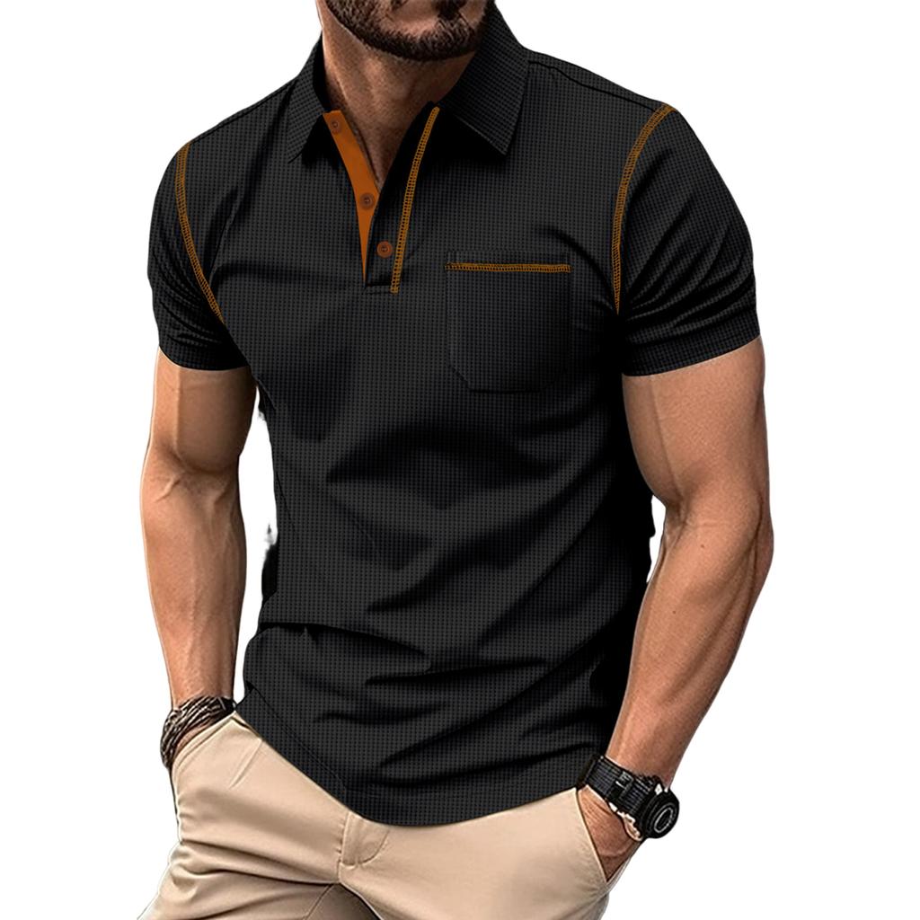 Herr kortärmad skjorta med krage T-shirt Topp Färgblockerad Skjorta