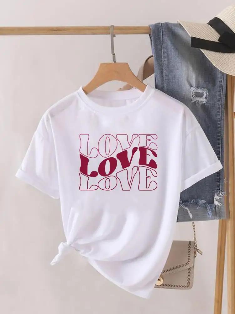 Love Heart Print Clothes Graphic Tshirt Fashion Print Summer Unisex Trend Sweet Short Sleeve Lady Female Shirt Tee