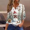 Women's Fashion Casual Halloween Printed V-Neck Short Sleeve Decorative Button Three-quarter Sleeve T-shirt Top