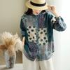 DIMANAF 2026 Plus Size Autumn Women Blouse Shirts Tunic Oversize Loose Casual Lady Tops Elegant Lady Print Blue