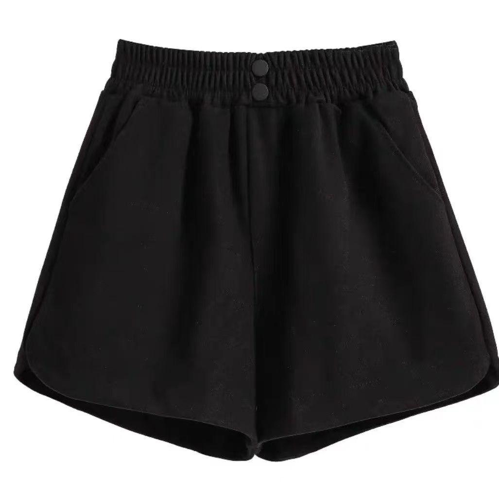 

2026 Plus Size Stretch Waist Wool Shorts - Warm, Slimming, Wide-Leg Bootcut for Chubby Girls S 50-55kg чёрный