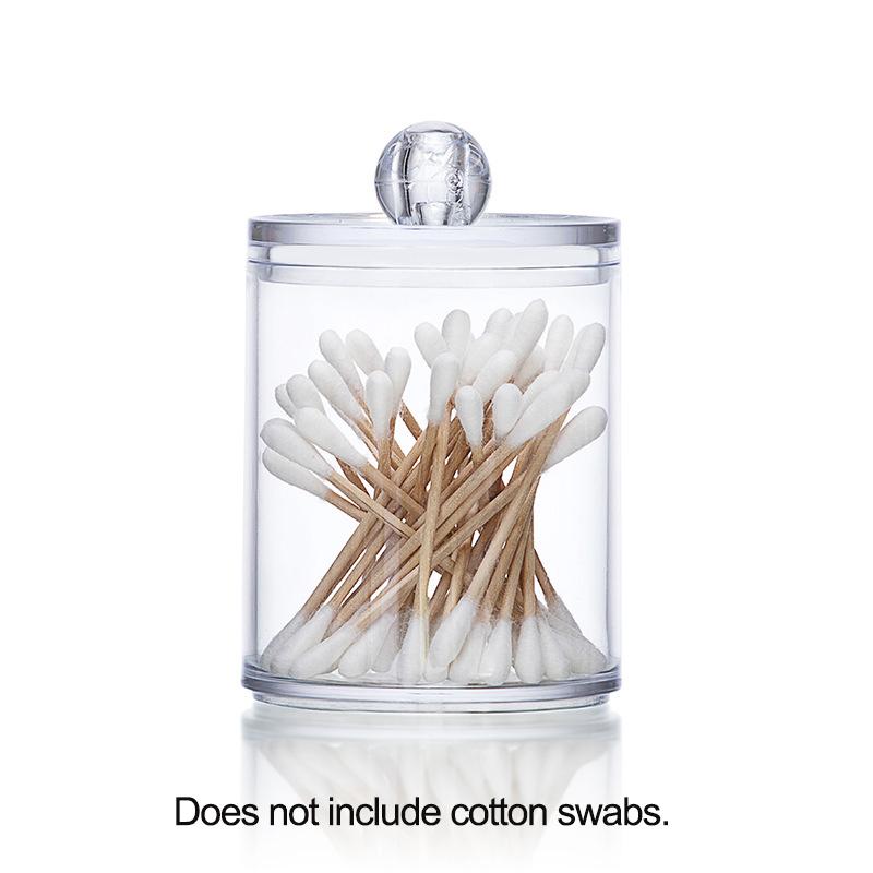Acrylic Storage Box Bathroom Jar Makeup Organizer Cotton Round Pad Holder Cotton Holder Dispenser with Bamboo Lid Clear Plastic
