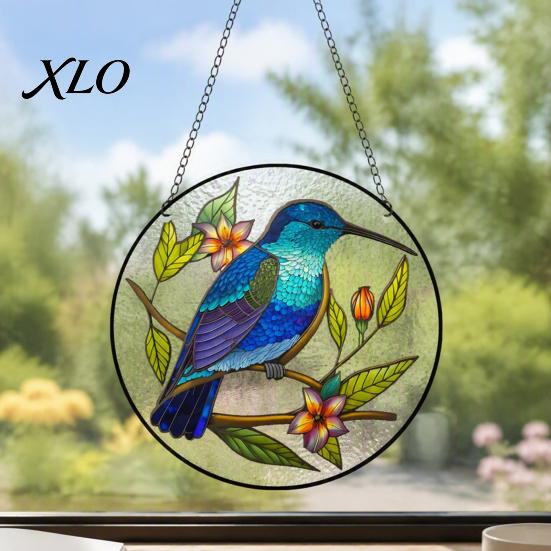 Colorful Garden Hanging Decoration Hummingbird Wall Decoration, Stained Acrylic Suncatcher for Window Bird Decor, Decorative Pendant with Rope