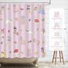 GAECute Zasłona Prysznicowa z Kotem do Dekoracji Łazienki, Wiosenna Różowa Zabawna Zwierzę Kicia Zwierzę Domowe Motyw Owocowy Zestaw Zasłony Łazienkowej, Wodoodporna F