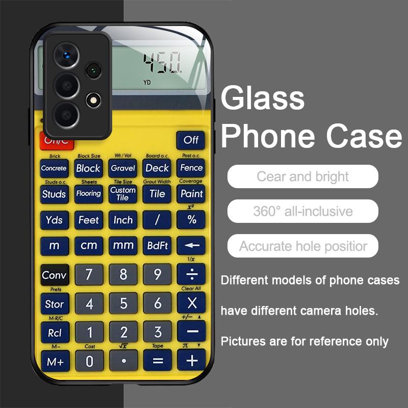Funny Digital Calculator Pattern Tempered Glass Phone Case for Samsung Galaxy S25 Ultra S24 S23 Plus S22+ S21 S20 FE Hard Cover