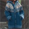 Damen Strickjacke mit Kapuze 3D Tierdruck Einreiher Langarm Mantel mit Taschen