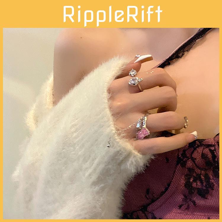 Elegant Korean Style Adjustable Geometric Pink Zirconia Ring For Women Fashion Accessory