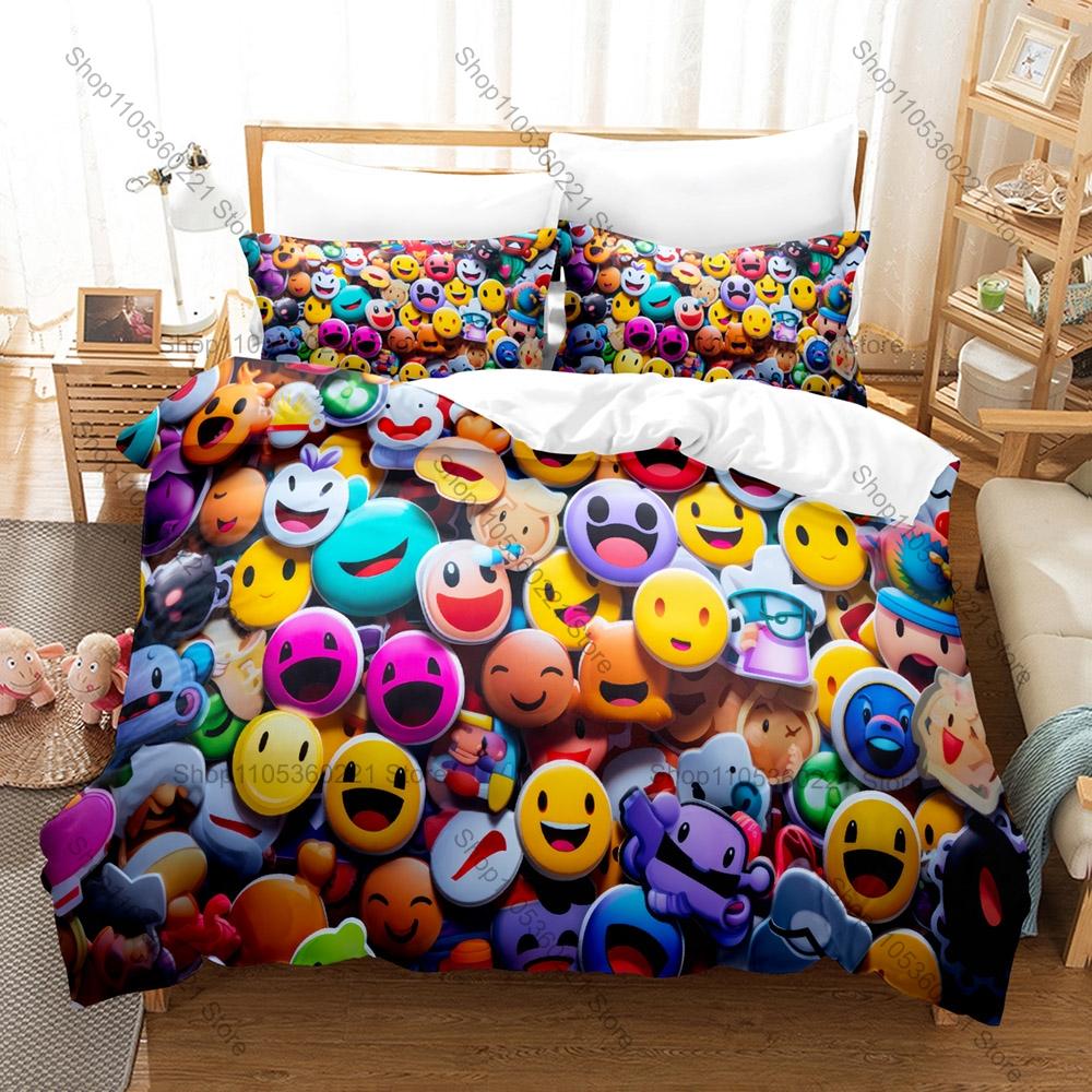 Vibrant Cartoon Fun Expression Full Printed 3PCS Bedding Duvet Cover + 2 Pillowcases Dorm Home Decoration