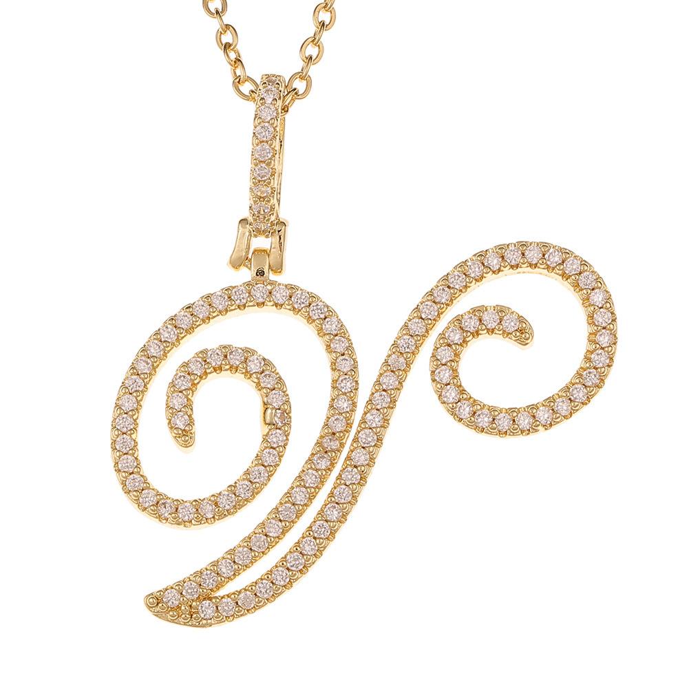 A-Z Cursive Initial Letter Pendant Necklace For Women Simple Rope Chain Pendant Necklace Jewelry Gift