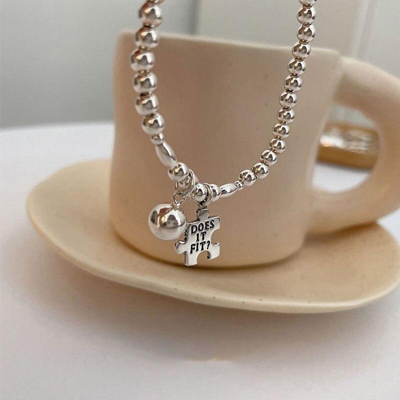 925 Sterling Silver Letter Ball Beads Elastic Chain Bracelet For Women Simple Korea Hand Jewelry