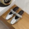 Sheepskin version~ Zhao Ruth one word with rhinestone bag head slippers women's retro summer flat bottom pointed half slippers