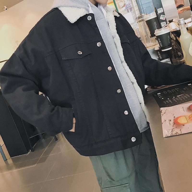 Men's Korean Style Winter Lambswool Denim Jacket - Fleece Lined, Thick Cotton, Trendy and Versatile