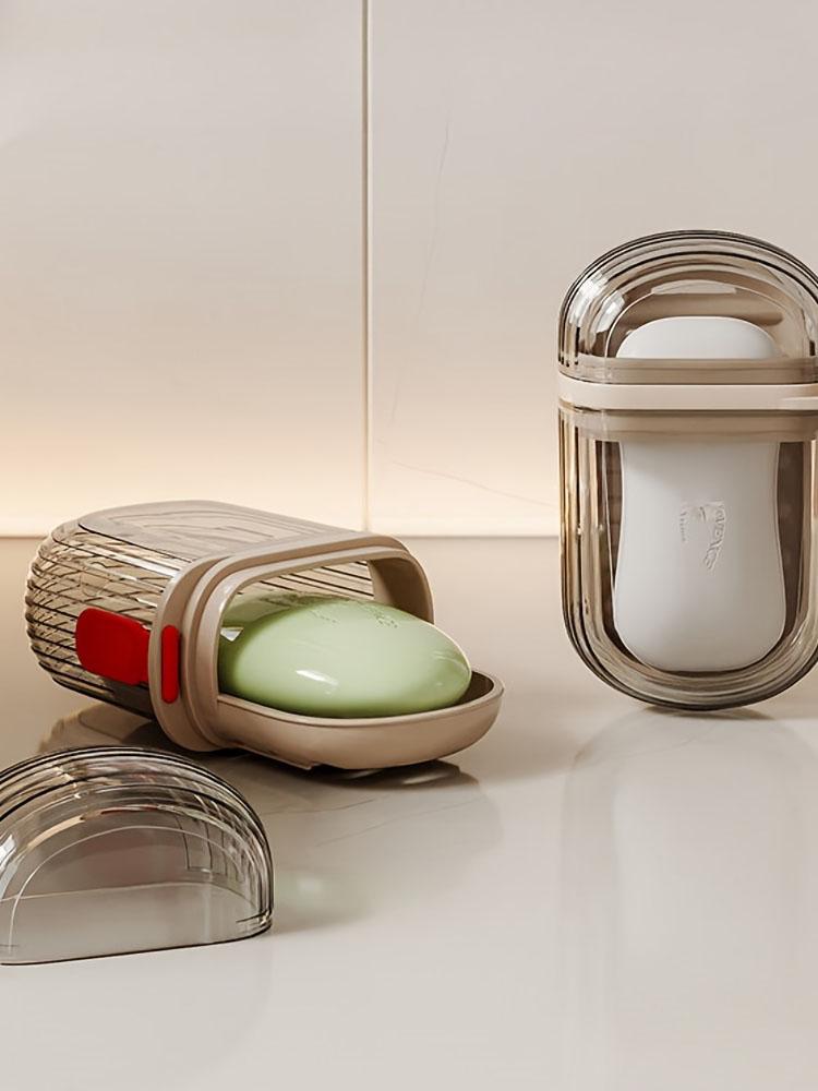 Portable Oval Soap Dish with Lid and Handle - High-End Plastic Soap Case for Home, Dorm, Travel - Durable and Leak-Proof Soap Ho