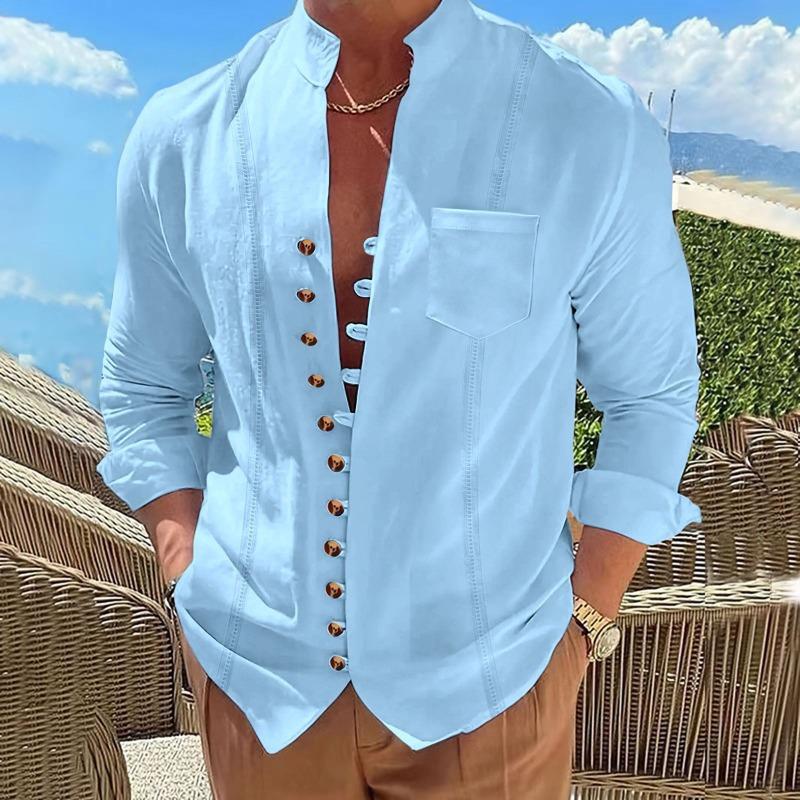 Men's Spring Autumn Retro Cotton Casual Loose Long Sleeve Shirt