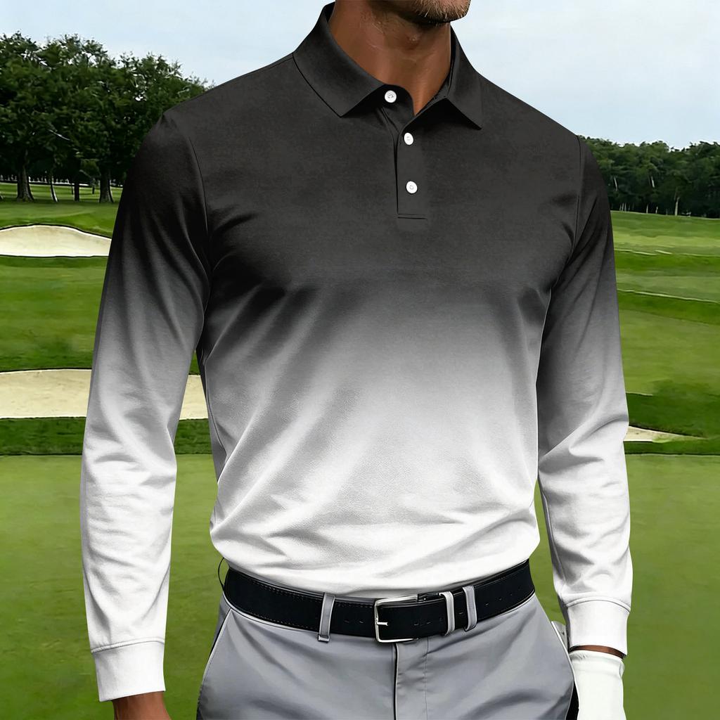 Men's Long Sleeve Casual Printed Sport Shirt with Turn-Down Collar and Single Breasted Front