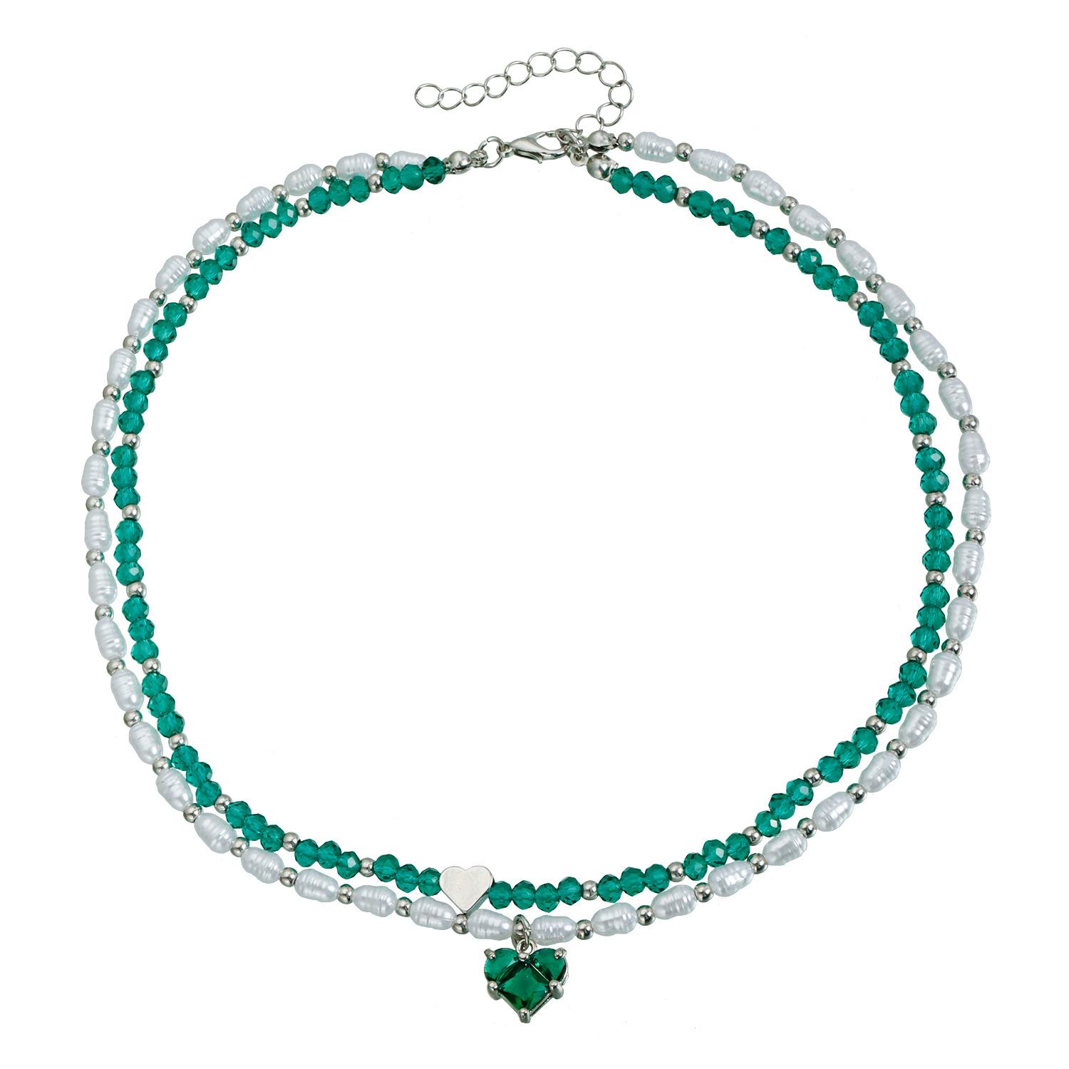 European and American jewelry light luxury high-end special-shaped pearl crystal love necklace design versatile necklace set