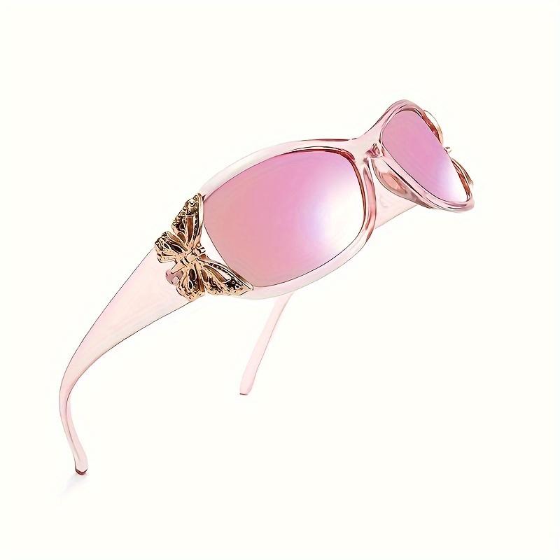 Y2K Butterfly Decorative Fashion Sunglasses, Women'S Retro Surrounding Sunshade Driving Beach Party Composite Frame Sports Style