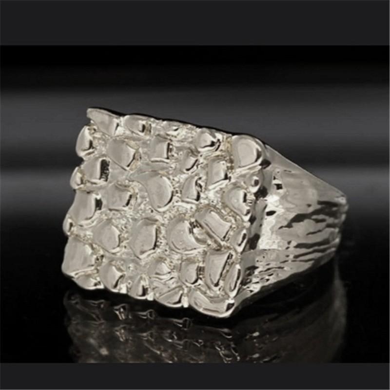 Jianjie Men's Uneven Bumpy Luxury Gold/Silver Color Rings Square Delicate Party for Business Men Charming Accessories