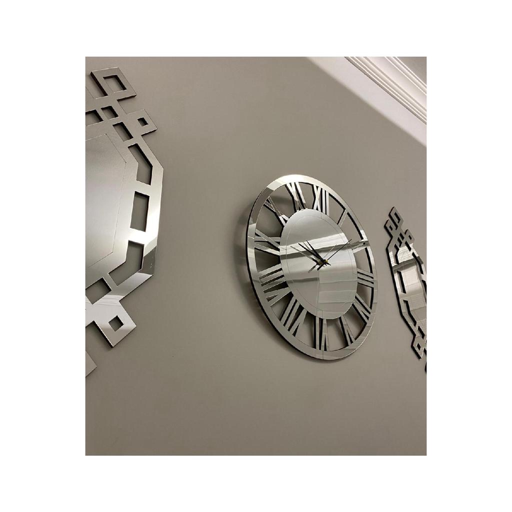 Ceas Decorativ De Perete Set De 3 40 Cm Argintiu Ceas De Perete Modern Numere Romane 18 X 51 Cm Pictura Baklava