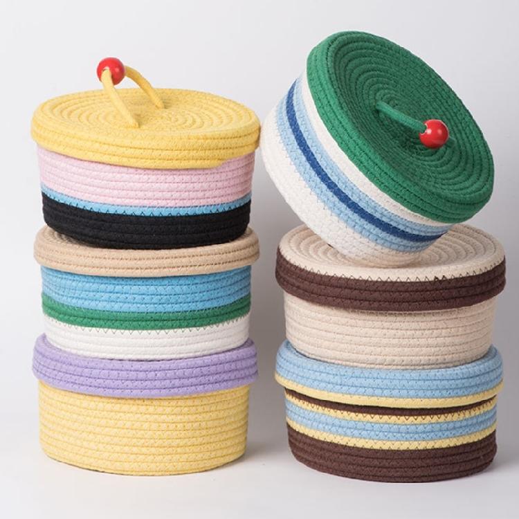 Large Capacity Cotton Rope Storage Box Handwoven Round Basket For Bedroom Living Room Decoration Multipurpose Organizer