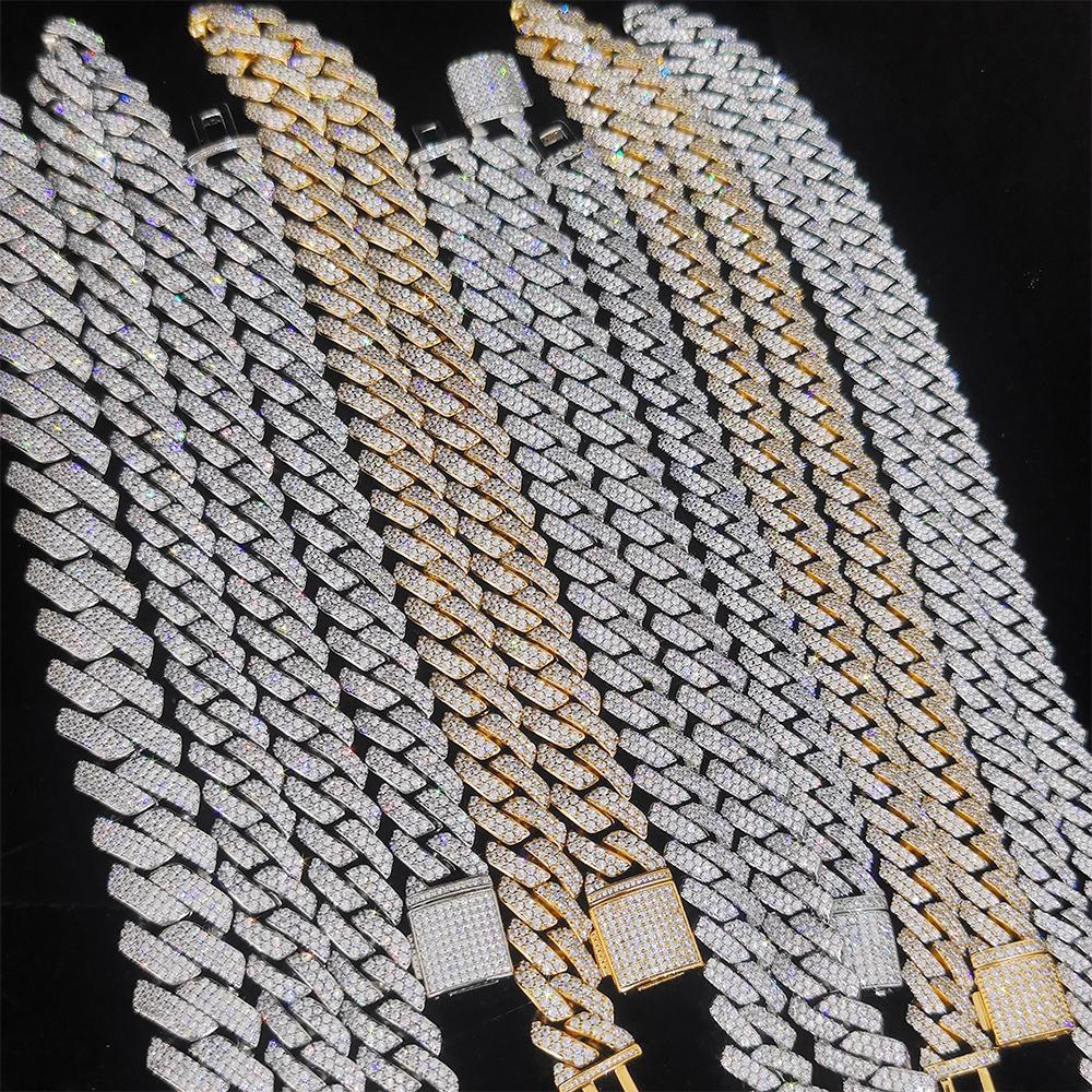 Hip Hop Jewelry 10/12/14/15/20mm CZ Cuban Link Necklace For Men Miami Bling Iced Out Prong Cuban Link Chain Party Gift