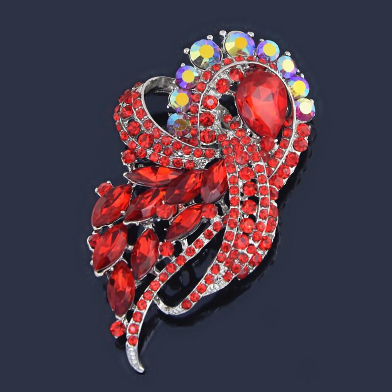 Luxury Large Crystal Wedding Brooch B948 - High-End Glass Corsage Accessory красный