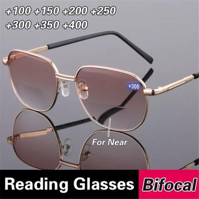 Lesebrille für Herren Bifokale Brille 2 in 1 Doppelfunktion Metallrahmen Damen Presbyopie Brille Retro Brille für Herren