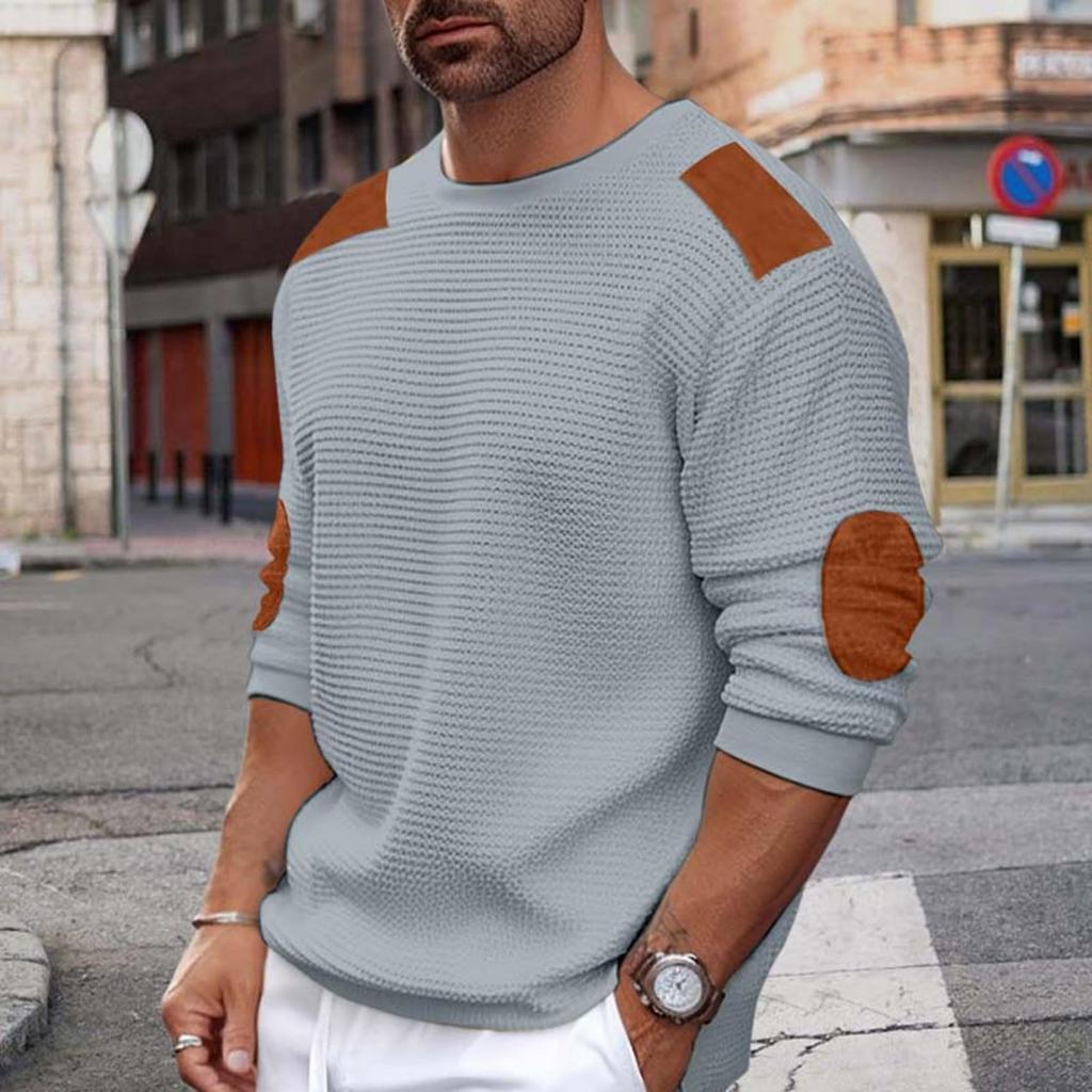 Men's Hoodless Sweatshirt Pullover Sweater For Leisure In And Winter With Ribbed Lightweight Sweatshirts Color