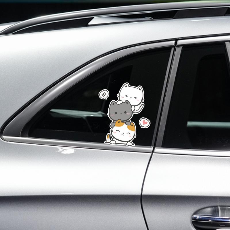 Three Kittens Folding Cat Cartoon Water-Repellent Car Sticker Electric Car Decorative Scratch-Blocking Sticker Cartoon Sticker