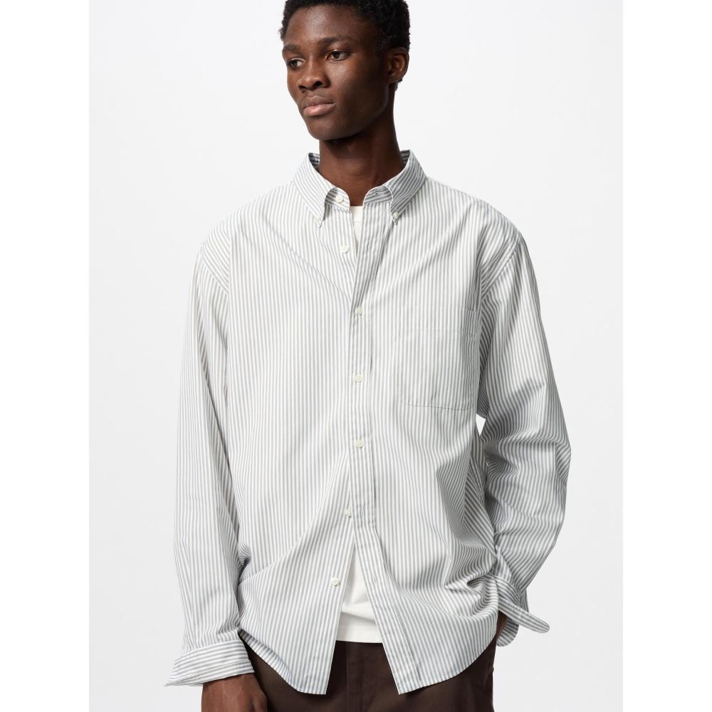 Uniqlo BroAdcloth Shirt  Long Sleeve Button Down CollAr  Stripe A