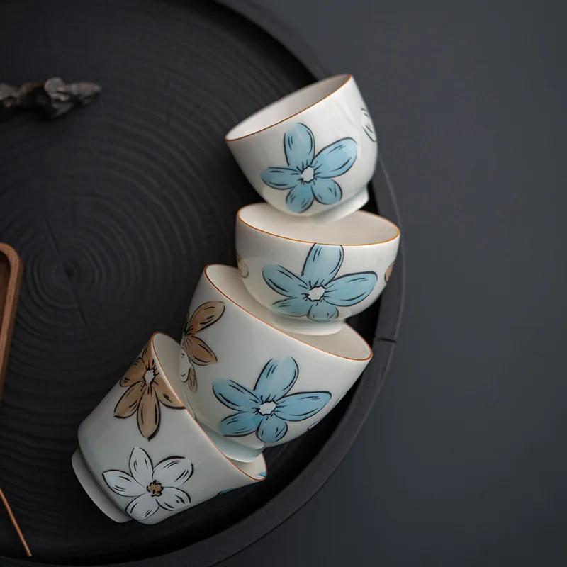 Japanese Cherry Blossom Ceramic Teapot Teacups Creative Ice Gray Glaze Teapot Household Kung Fu Tea Set Tea Storage Jar