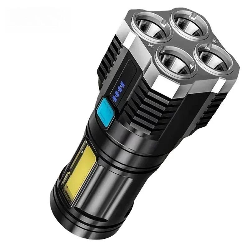 

High Power LED Flashlights Camping Torch With 4 Lamp Beads And COB Side Light Rechargeable Portable Hand Lantern 4 Lighting Mode 300mAh 1pc